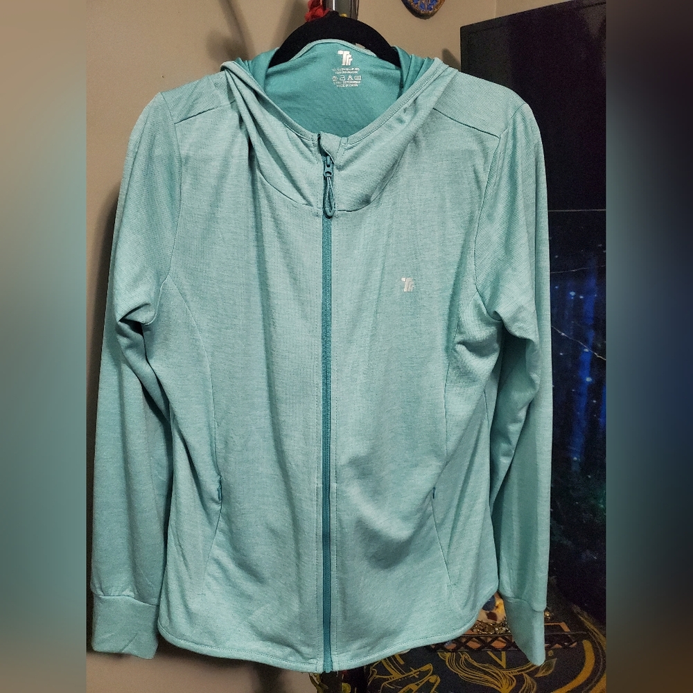 Soft and light Tek Gear teal zip-up hoodie, size XL